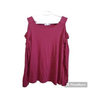 💚 PINK REPUBLIC Burgundy Open Shoulder Long Sleeve Blouse Size Large
